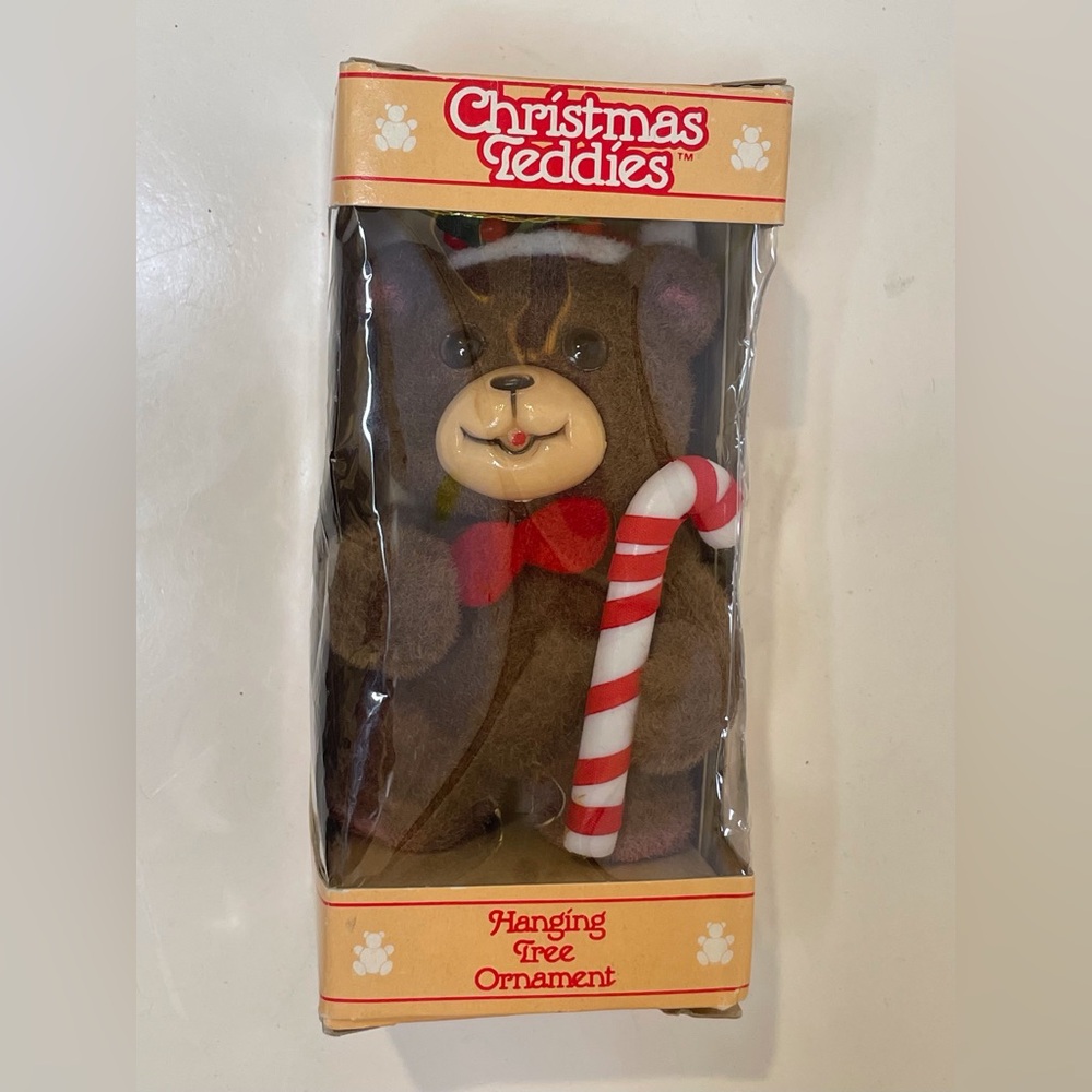 Jasco NWOT Vintage Flocked‎ Christmas Teddies Bear Hanging Tree Ornament